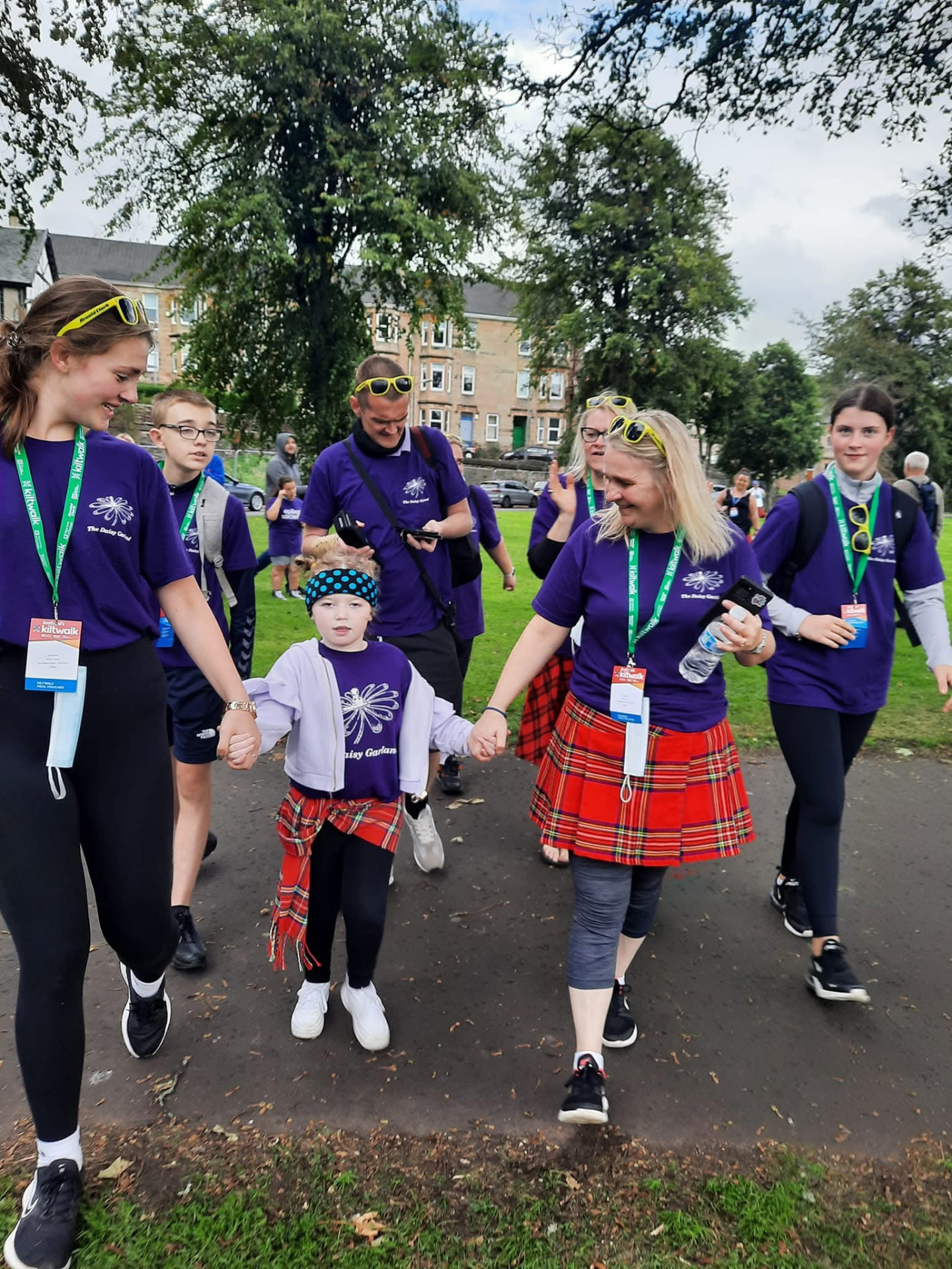 Olivia walking the Kiltwalk with family