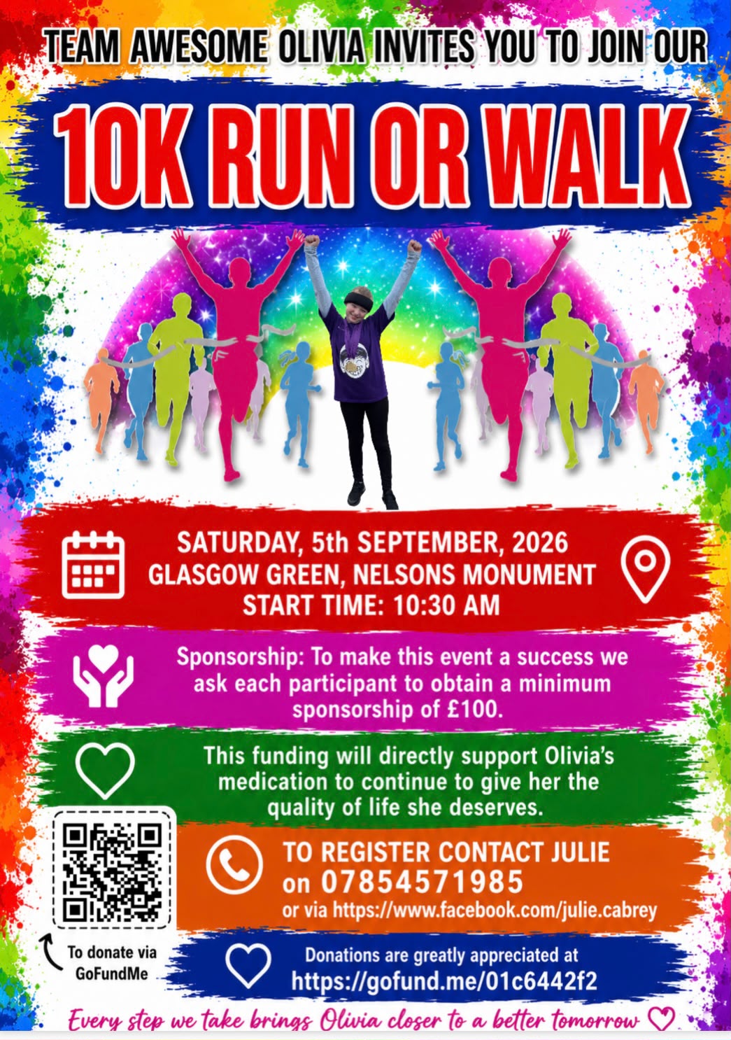 Poster for Team Awesome Olivia's 10K run or walk on 5th September 2026 at Glasgow Green
